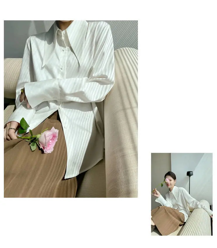 Spring Autumn New Elegant Long Sleeve Loose Shirt Tops Solid Color All-match Fashion Blouse Temperament Korean Women Clothing