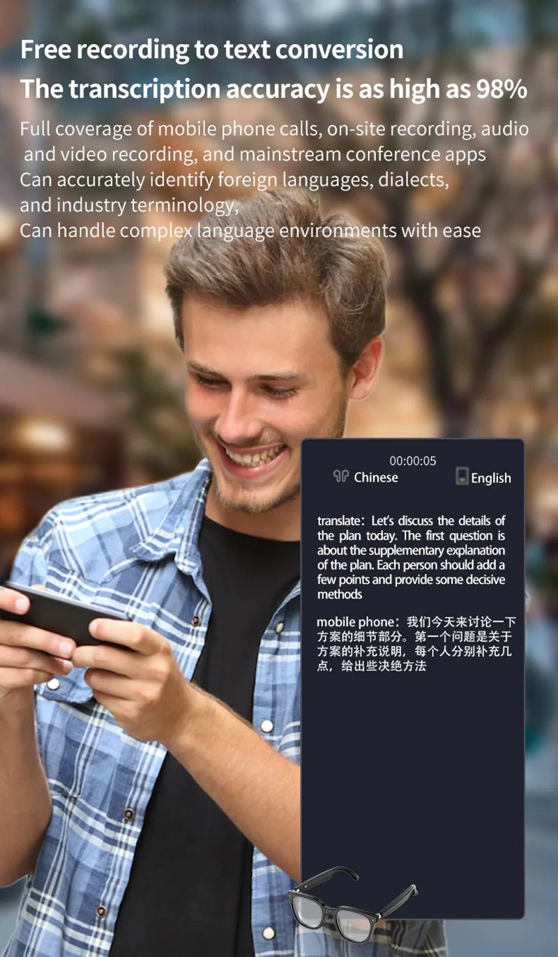 Xiaomi New AI Intelligent Translation Glasses Touchscreen Sunglasses Smart Bluetooth Glasses Listen To Music Voice Call