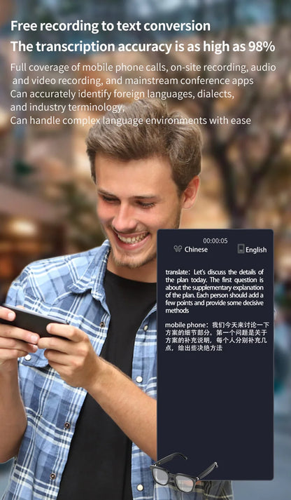 Xiaomi New AI Intelligent Translation Glasses Touchscreen Sunglasses Smart Bluetooth Glasses Listen To Music Voice Call