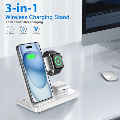 3 In 1 Magnetic Wireless Charger Stand 15W Fast Charging Dock Station Multiple Devices for iPhone 15 14 13 8 Apple Watch Airpods