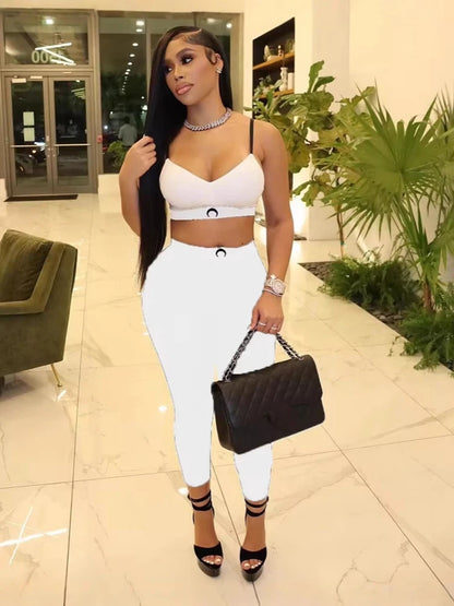Black Tank Top Set Women Two Piece Pants Moon Print Ins High Street Summer Sexy Slim Fit Versatile Outerwear