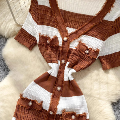 YuooMuoo Chic Fashion Sexy Package Hips Knitted Long Dress 2025 Spring and Summer Elegant Slim Waist Office Lady Sweater Dress