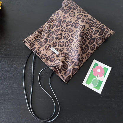 Vintage Faux Suede Women's Leopard Shoulder Bags PU Strap Double Side Female Purse Handbags Fall Winte Canvas Tote Underarm Bag