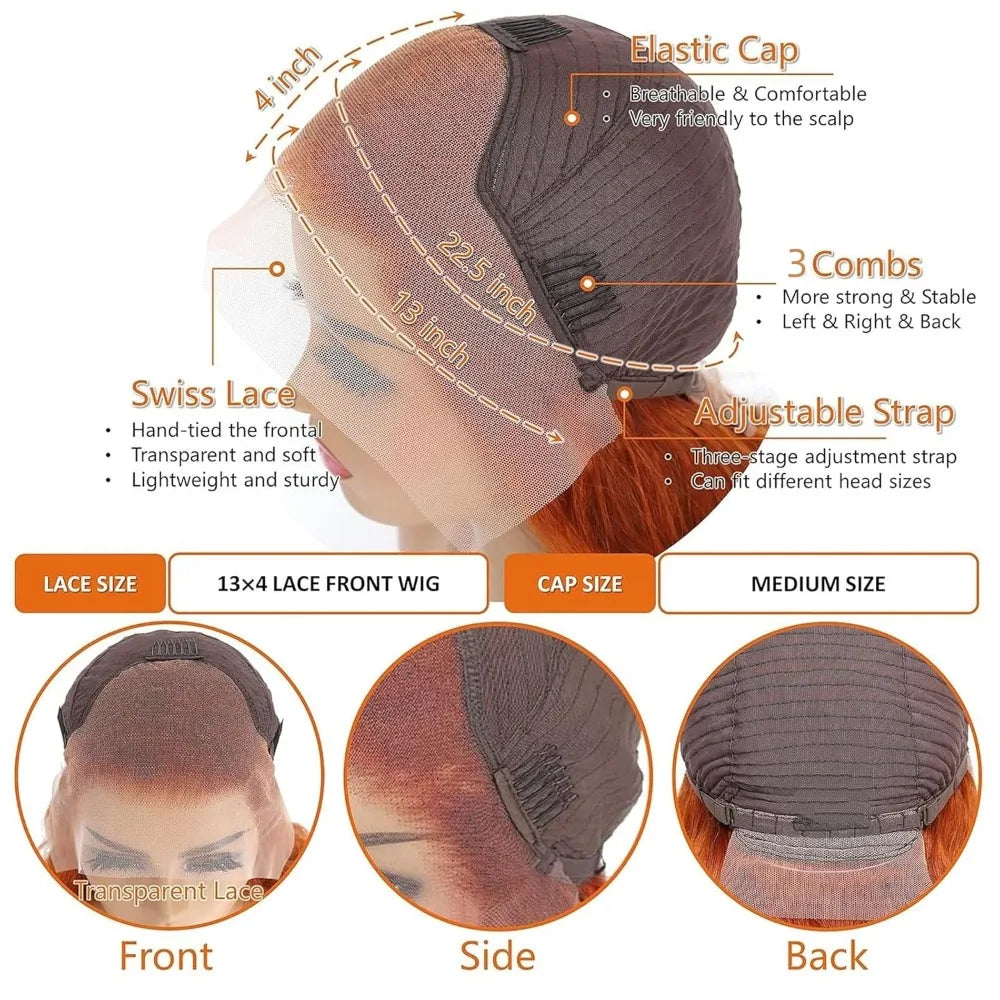 Colored Ginger Human Hair Wigs 13X6 Hd Lace Frontal Wig Straight Lace Front Wigs Pre Plucked 30 Inch 250 Density For Black Women