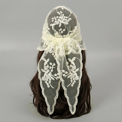 Wholesale French Lace Triangle Scarf Embroidered Flower Lace Scarf Small Shawl Crochet Head Scarf Headwraps Bandana For Women