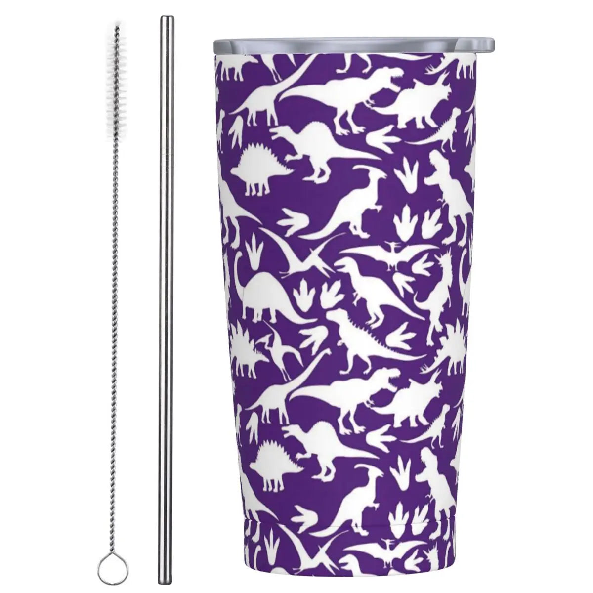 Stainless Steel Tumbler Dinosaur Silhouette Mugs Cup With Straws Animal Beach Cold Drink Water Bottle Insulated Thermal Mug
