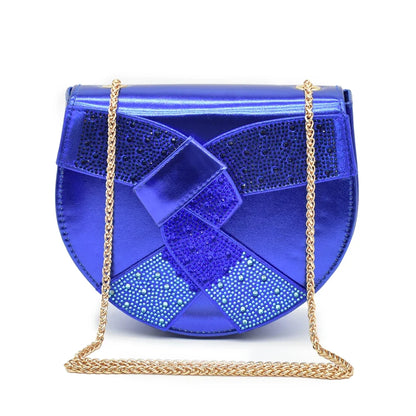 New Design Blue Color Matching Bag and Shoes for Ladies Wedding Luxury Rhinestone Elegant Woman Heeled Shoes for Wedding