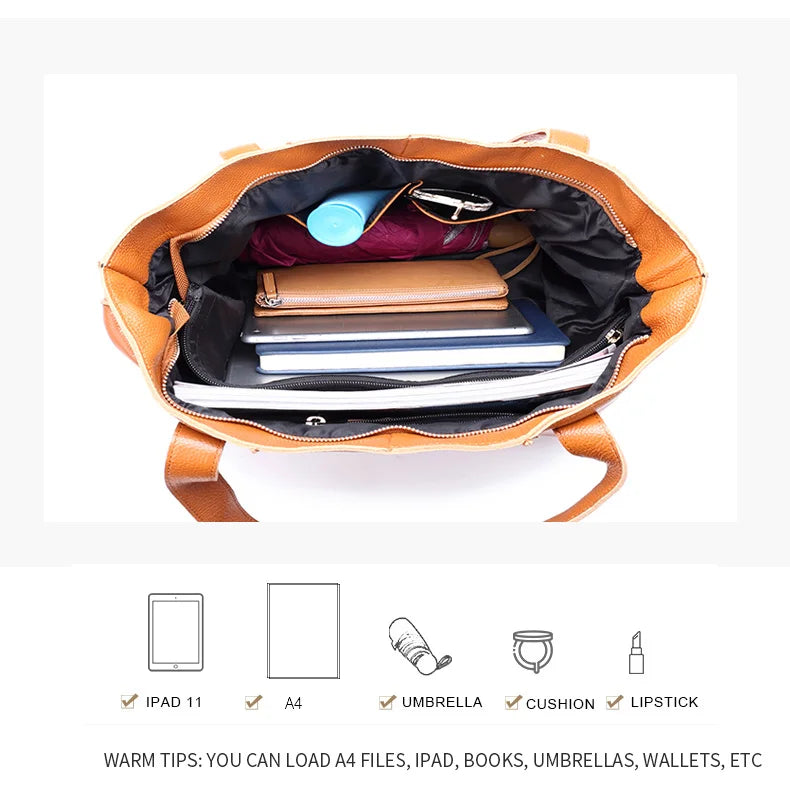 Women's Luxury Designer Natural Cowhide Soft Handbag Famale Fashion Shoulder Bag Ladies Cow Leather Large Capacity Tote Bag