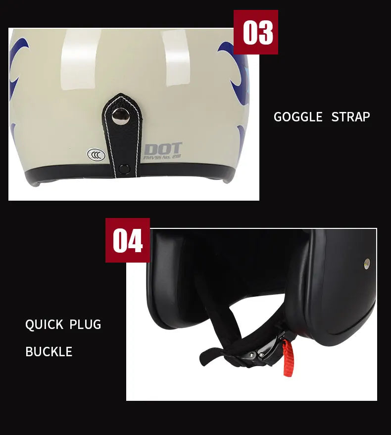 Hot Sale Open Face Helmet Retro 3/4 Jet Motorcycle Helmets Men ABS Shell Safty Cap German Style Four Seasons DOT Approved
