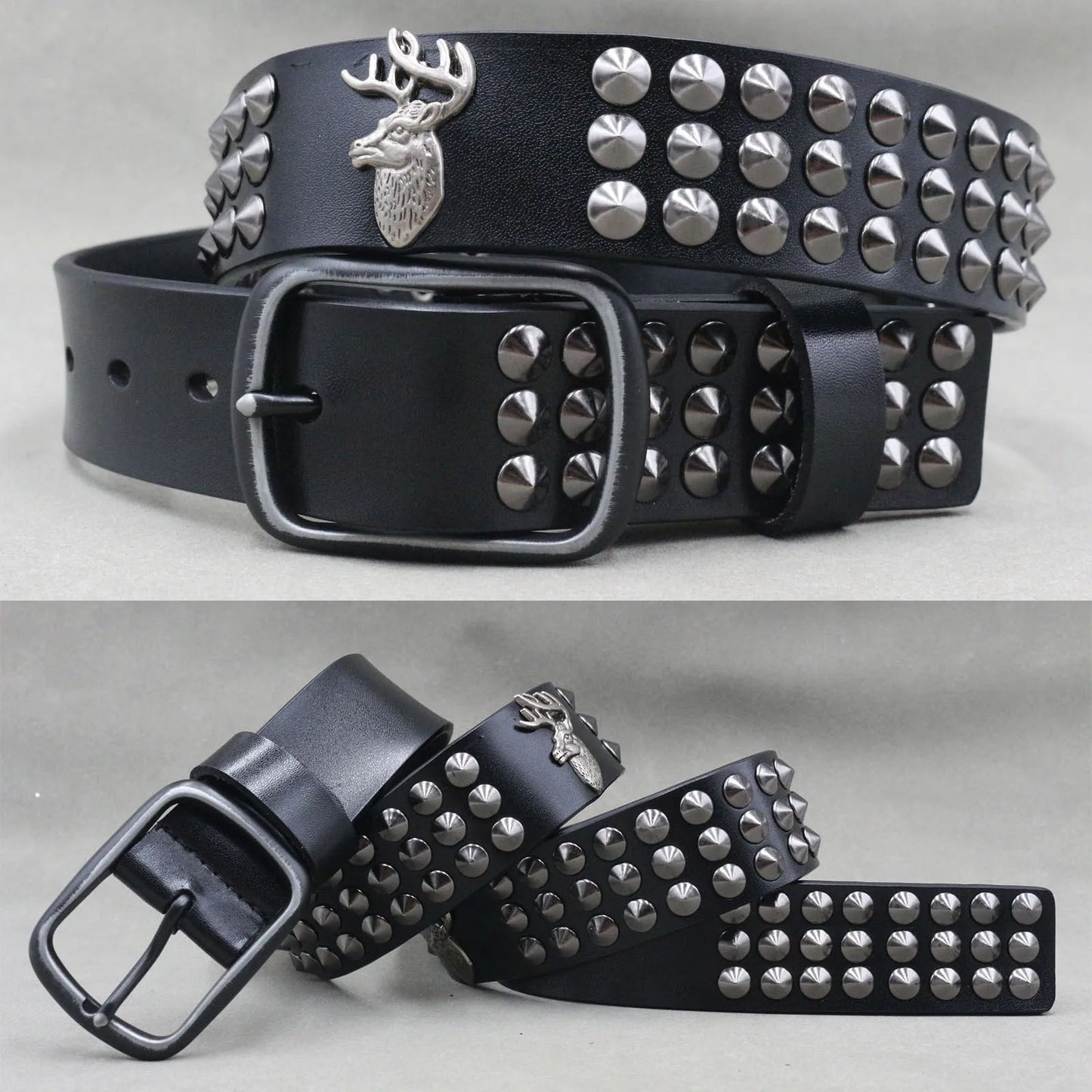 NEW Metal Rivet Cowboy Belt Genuine Leather Cowskin Men Belt Punk Rivet Jeans Belts For WOMEN Ceinture Homme Cinturones Hombre