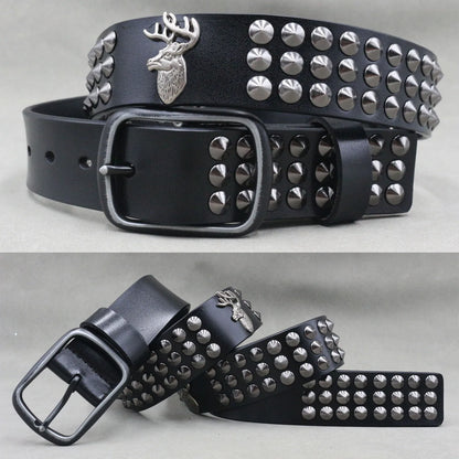 NEW Metal Rivet Cowboy Belt Genuine Leather Cowskin Men Belt Punk Rivet Jeans Belts For WOMEN Ceinture Homme Cinturones Hombre