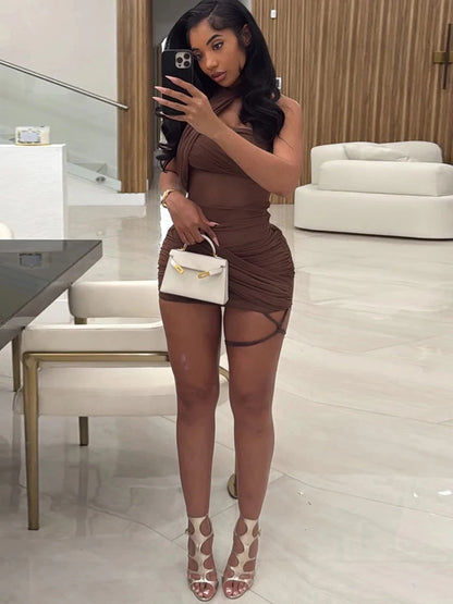 Weird Puss See Through Sexy Women Dress Y2K Cross Bandage Backless Halter Sleeveless Summer Trend Midnight Clubwear Mini Bodycon