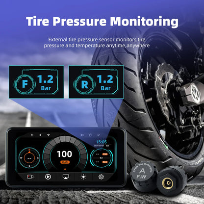EKIY 6.25" Wireless CarPlay Moto Android Auto Portable Digital Dashboard GPS Motorcycle Navigation Display Screen TPMS Monitor
