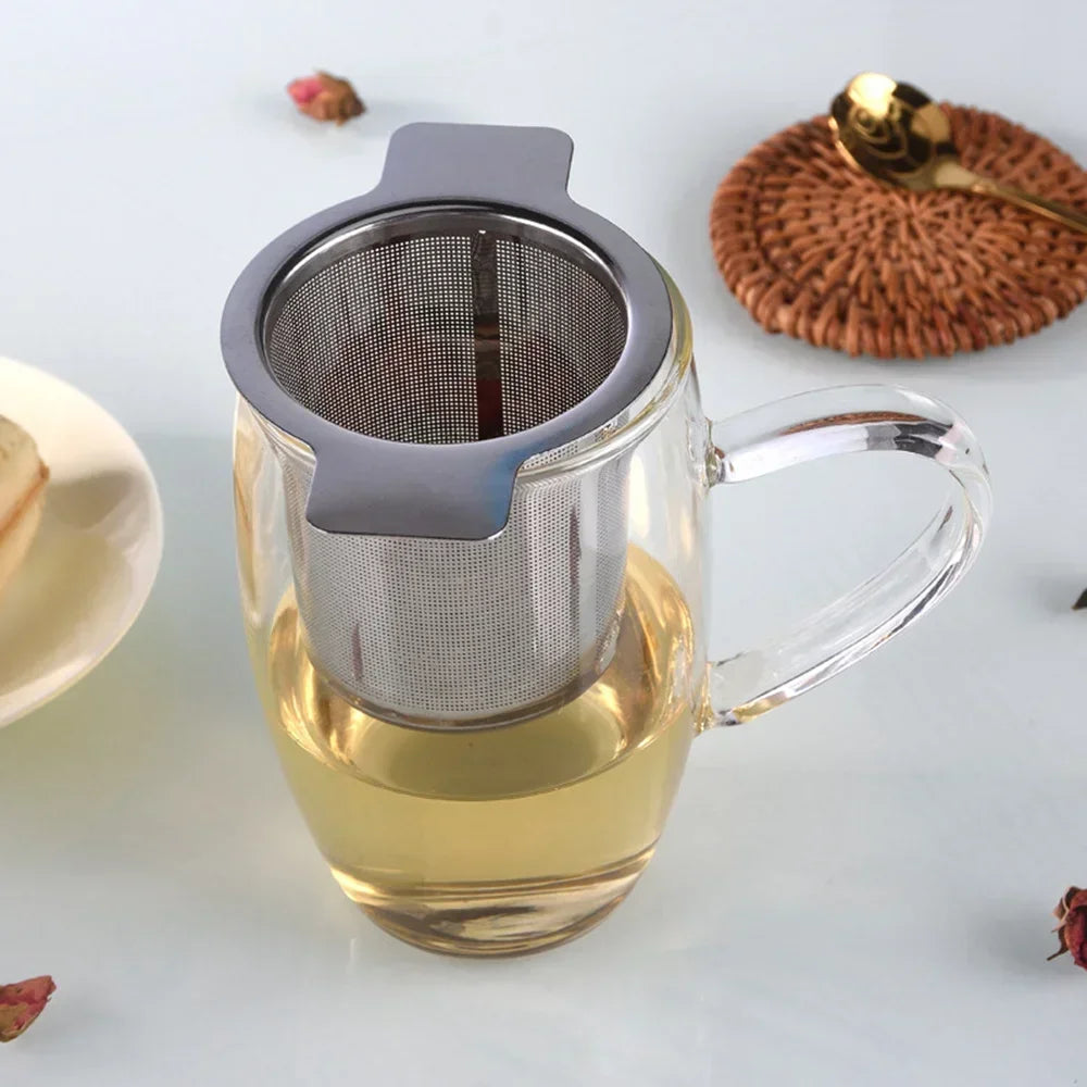 Loose Leaf Tea Infuser Stainless Steel Double Handle With Lid Fine Mesh Coffee Filter Hanging Cup Leak Proof Strainer‌