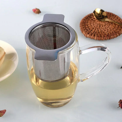 Loose Leaf Tea Infuser Stainless Steel Double Handle With Lid Fine Mesh Coffee Filter Hanging Cup Leak Proof Strainer‌