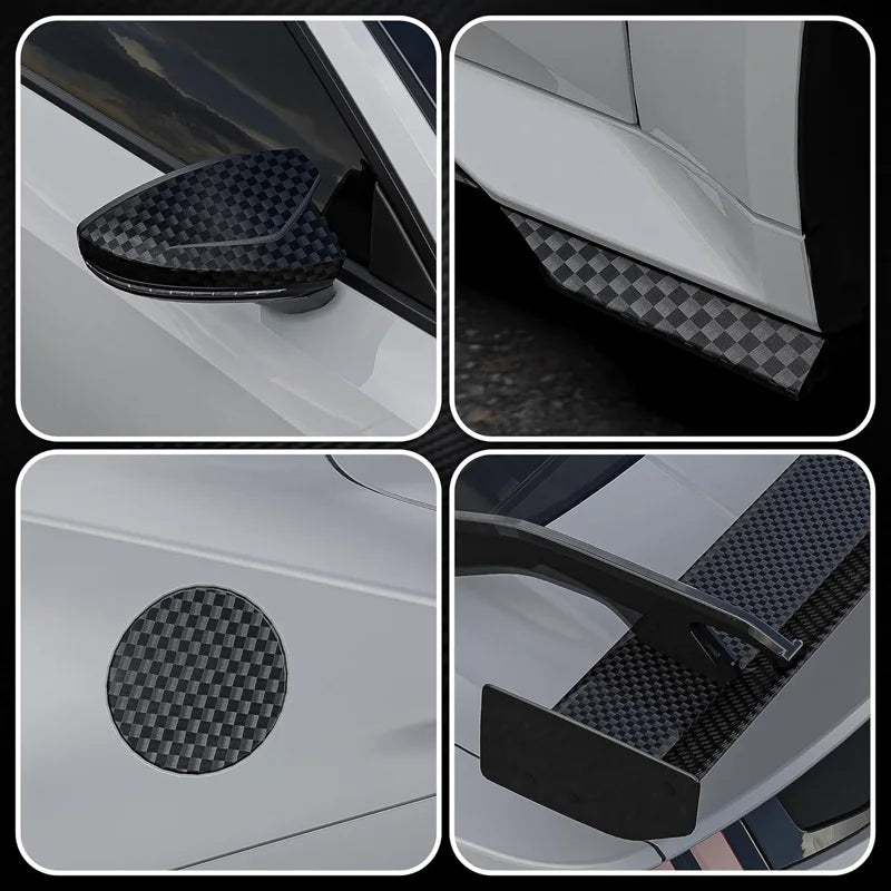 Premium PET Black Checkered Carbon Vinyl Wrap Roll Air Release Self Adhesive Decal Automotive Car Wrapping Foil