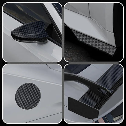 Premium PET Black Checkered Carbon Vinyl Wrap Roll Air Release Self Adhesive Decal Automotive Car Wrapping Foil