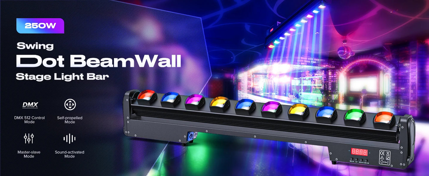 U'King 2Pcs 250W RGBW Wall Washer Light 10X25W LED Rotatable Dot Beam Moving Head Stage Lights For Party KTV Club Bar Wedding DJ
