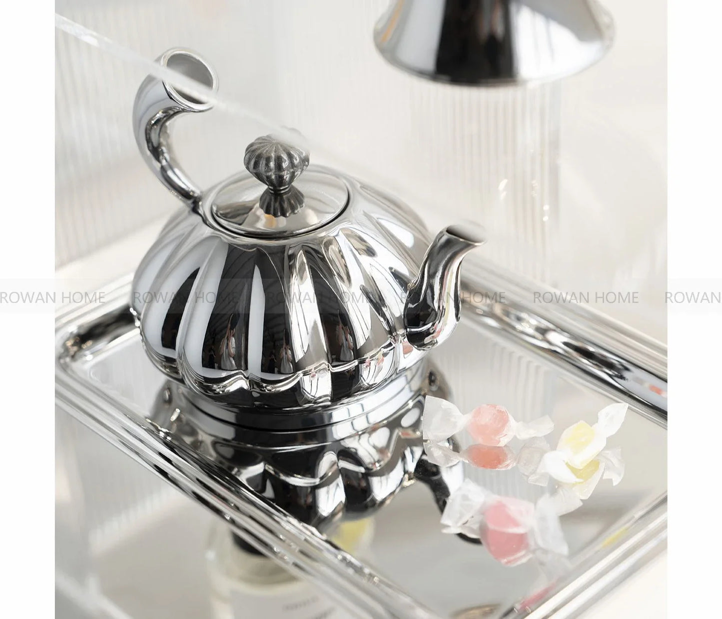 Nordic Luxury Stainless Steel TeaPot, Retro Sugar Bowl, Coffee Candy Jar with Lid for Home Decoration, Afternoon Tea, Holtel