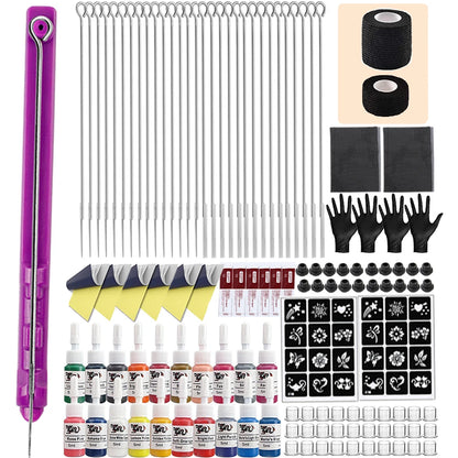 Hand Poke and Stick Tattoo Kit with Poke Tattoo Needles Holder Ink Accessories Set for DIY 3D Hand Poke Stick Tattoo Kit
