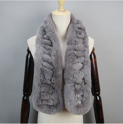Winter Women Knitted Real Rex Rabbit Fur Scarf Natural Soft Long Style Rex Rabbit Fur Muffler Lady Warm 100% Genuine Fur Scarves
