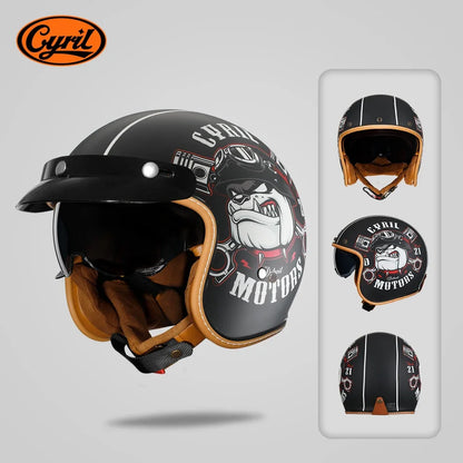 Retro 3/4 Open Face Half Motorcycle Helmet CYRIL B206 Lightweight Adult Vantage Jet Helmet for Men Women DOT ECE Approved