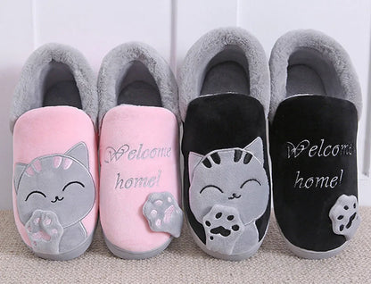 Women Winter Home Slippers Cartoon Cat Non-Slip Warm Indoors Bedroom Floor Shoes Zapatos Mujer 2024 Tendencia