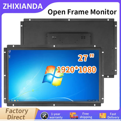 Zhixianda 27 Inch 1920*1080 Open Frame Industrial Monitor Capacitive Touch Screen Display With BNC VGA AV HDMI USB Interface