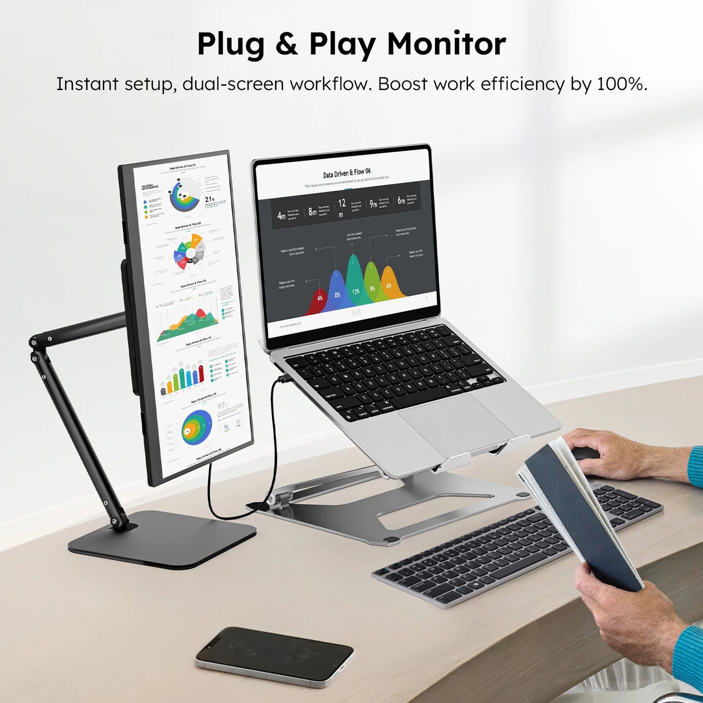 15.6" Portable Monitor with Foldable Magnetic Stand & Case FHD 1080P IPS Screen Extender for Laptop Mac Phone Xbox Work Travel