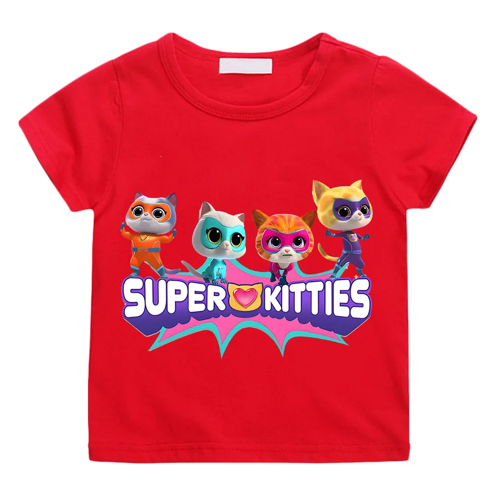 SuperKitties Summer 100% Cotton T-shirt Boy Cartoon Pride Tshirt Short Tops Y2k One Piece Print Anime Tees Kids Clothes Girls