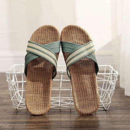 Summer Women's Slippers Home Flats Hemp Luxury Designer Woman Shoes Casual Indoor Slides Couple 2026 Soft Lightweight Large Size