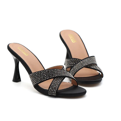 Rhinestone Slippers For Woman 2025 New Elegant Party Shoes Summer Thin High Heeled Slides Fashion Women Sandals Zapatos Mujer