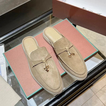 2026 New Luxury Women Loafers Closed Toe Flat Slippers Comfort Soft Moccasin Slip On Half Slide Casual Outdoor Walking Shoes Y2k