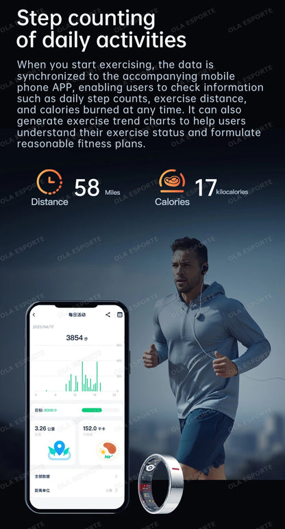 Men Women Fashion Smart Ring Sleep Heart Rate Blood Pressure Monitoring Bluetooth Connection Multiple Sports Modes Fitness Rings