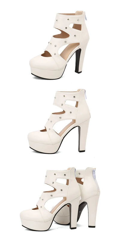 NASBAVI Summer Fashion Women Sandals Round Toe Chunky Heels 12cm Platform 3.5cm Zipper Crystal Plus Size 48 49 50 Party Shoes