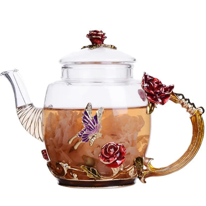 Hand-painted Enamel Color Tea Pot Heat-resistant Glass Single Teapot High-grade Flower Kungfu Water Pots Kettle