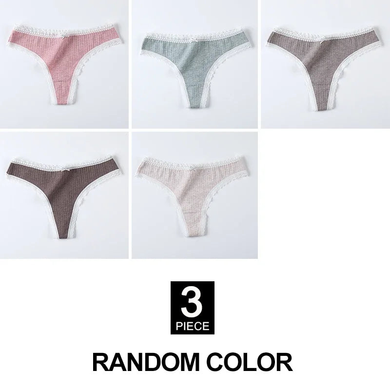 3 Pcs/Set Women Panties G-String Underwear Fashion Thong Sexy Cotton Panties Ladies G-string Soft Lingerie Solid Low Rise Panty