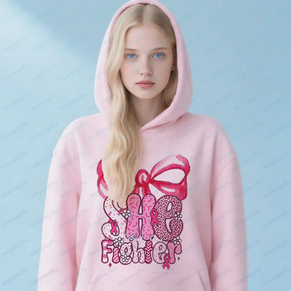 She Is A Fighter Breast Cancer Awareness Clothing Fight Cancer Bible Verse Tops Cancer Survivor Gift Pink Ribbon Women Hoodies