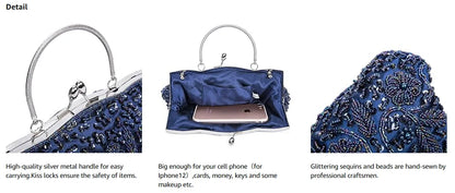 Fashion Retro Women Evening Bags Beaded Ladies Clutch Purse Shoulder Chain Wedding Party Women's Handbag Purses and Handbags
