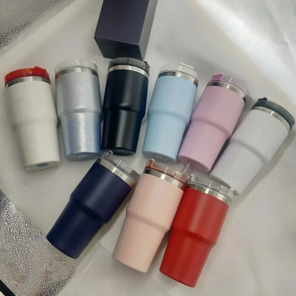 20OZ 304 Stainless Steel Insulated Cup Large Capacity Straw Coffee Travel Cup Cold and Heat Keeping Car Cup Thermos Tumbler