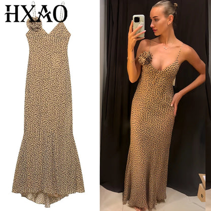 HXAO Polka Dot Slip Dress Womens Dresses Summer 2025 Evening Dresses Floral Boho Maxi Dress V-Neck Sleeveless Backless Vestidos