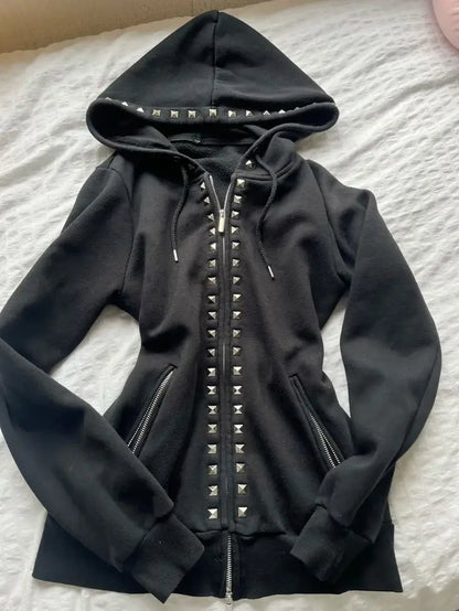 Y2K Light Blue Harajuku Sexy Slim Fit Denim Jacket Women Clothing  Goth Punk Collar Short Zip Up Jacket Multi Pockets Denim Coat