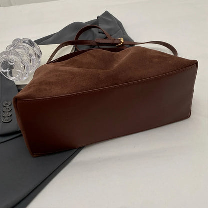 Fashion Autumn Winter Big Boston Tote Soft Matte Suede Cow Leather Women's Handbag Shoulder Crossbody Bag For Women Grey Brown