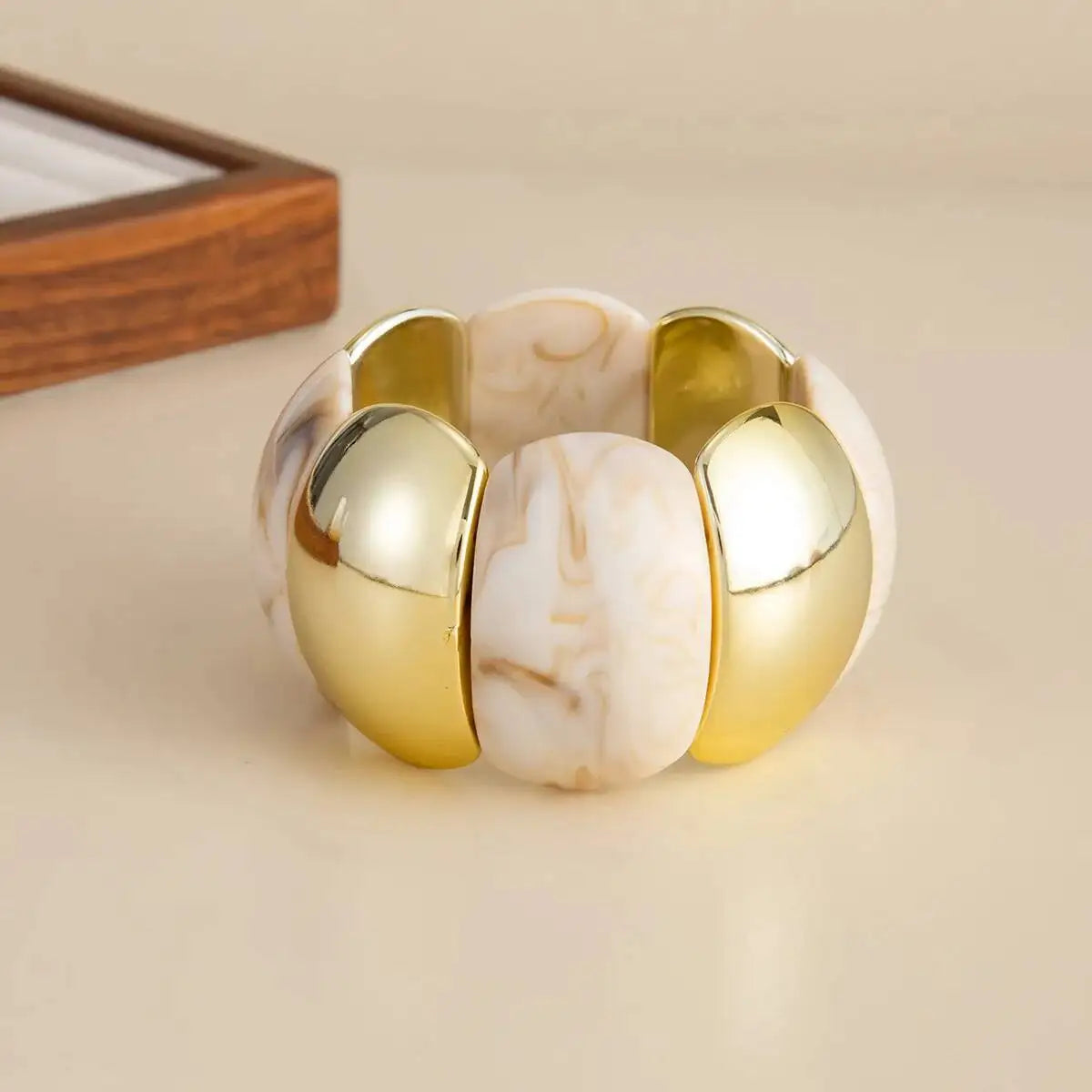 IngeSight.Z 6 Style Boho Punk Geometric Acrylic Resin Elasticity Bangles Women Vintage CCB Beads Bangle Bracelets Charm Jewelry