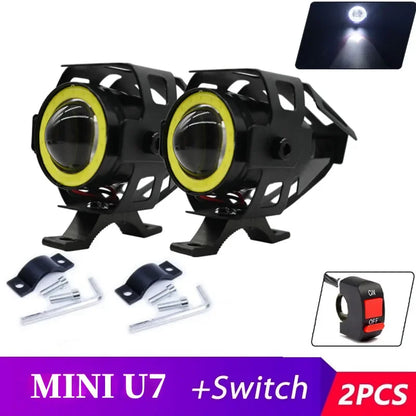 Super Bright Mini LED Motorcycle Headlight Work Light Angel Eye Headlamp Fog Spotlights Driving Lamp with ON/OFF Switch