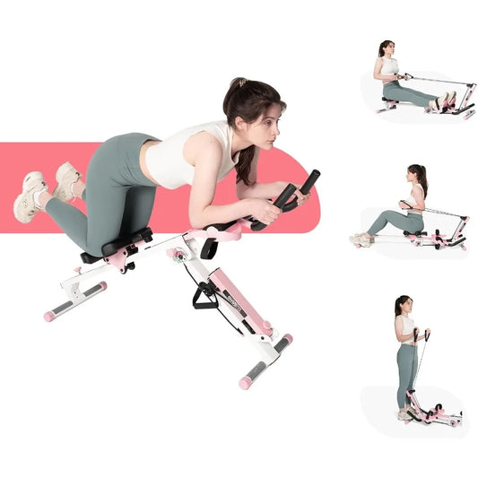 3 in 1 Adjustable AB Machine for Stomach Workout with 3 Heights Foldable Rowing Machine for Home Gym with Comfortable seat LCD