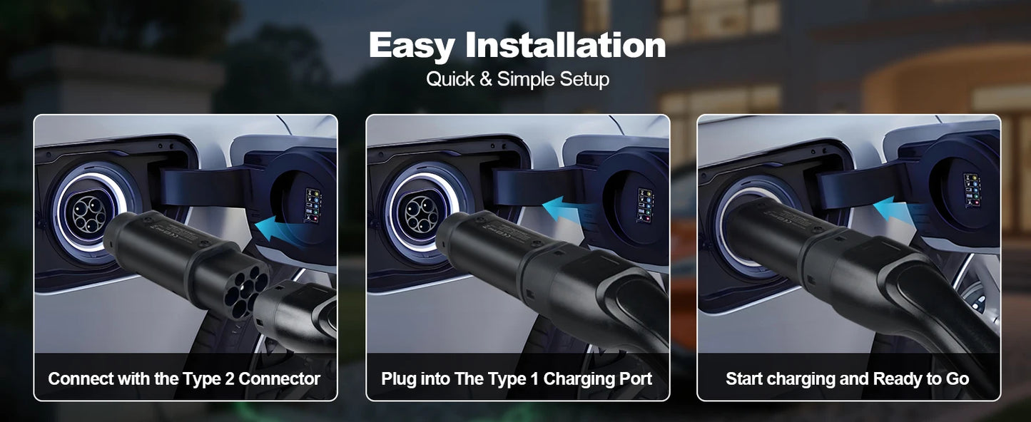 Kolanky Type2 To Type1 EV Charger Adapter Converter IEC 62196 16A 32A J1772 For Electric Vehicle Charging Connector