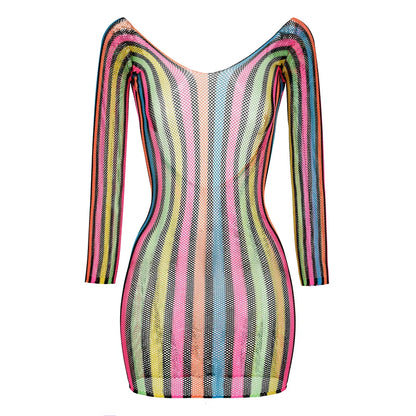 1PC Women Fishnet Cover Up Without Bikini Sexy Lingerie See Through Hollow Out Bodycon Dress Long Sleeve Beachwear CT011