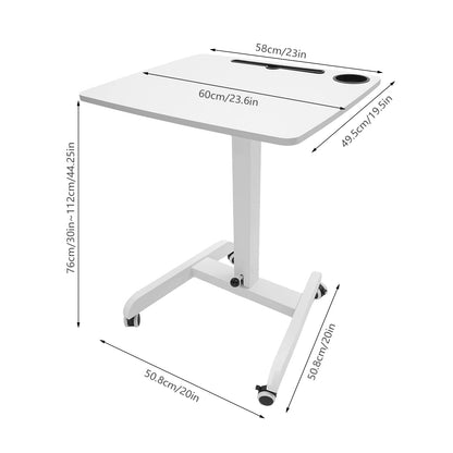 20.5*23.6*44.2in Standing Foot Pedal Lifting Table, Mobile Standing Table, Portable Podium with Wheels - White