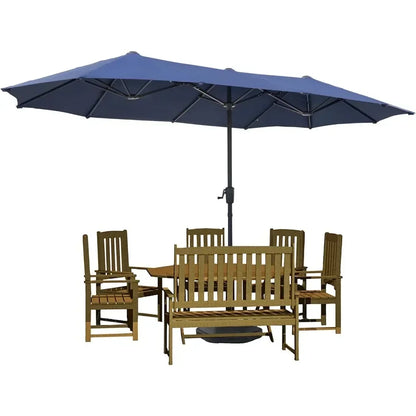 # l 13 foot large terrace umbrella, outdoor double-sided rectangular market umbrella with 12 ribs for UV protection, with a cran